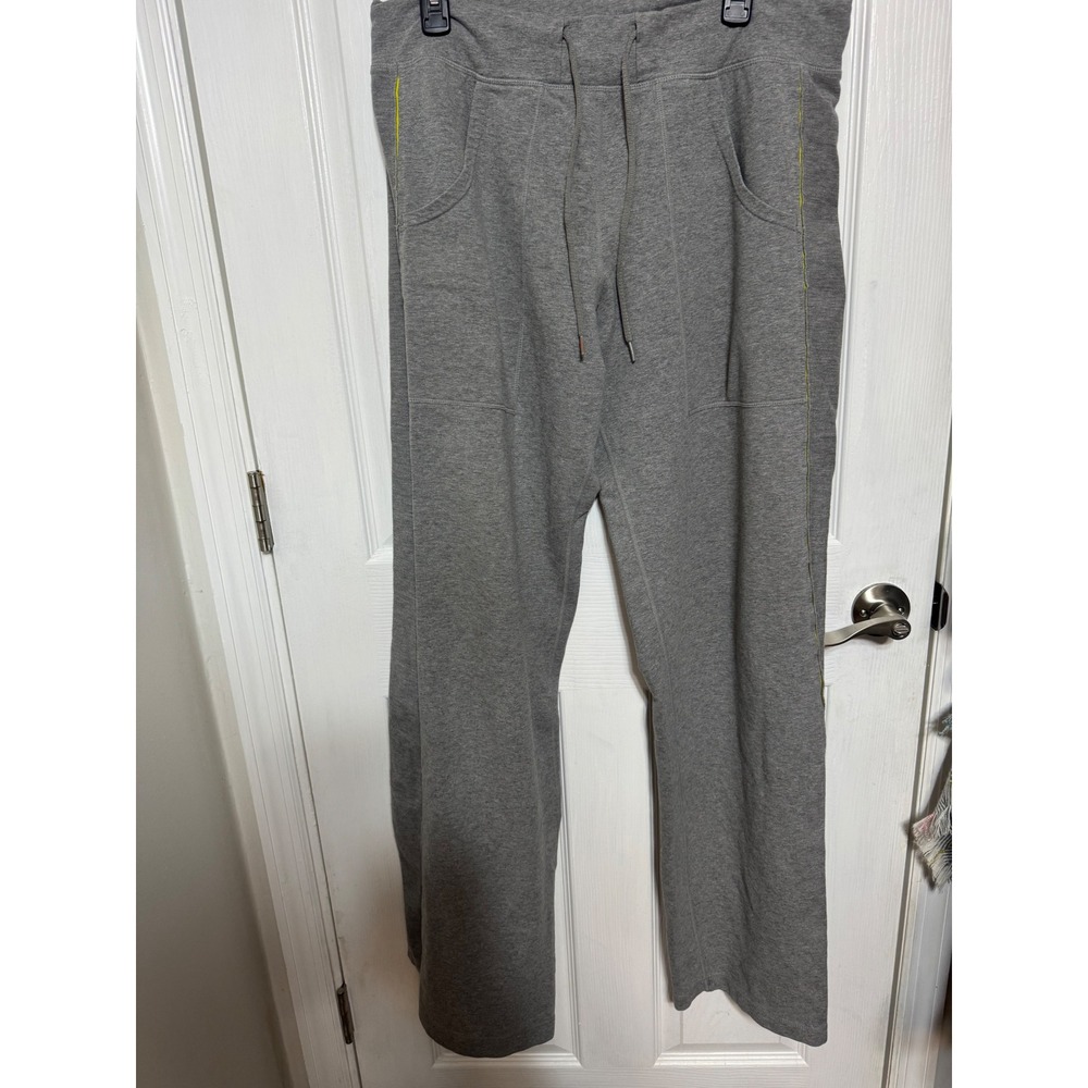 VTG Lululemon Gray Wide Leg Sweatpants Neon Yellow Trim Drawstring XL CHAR01g